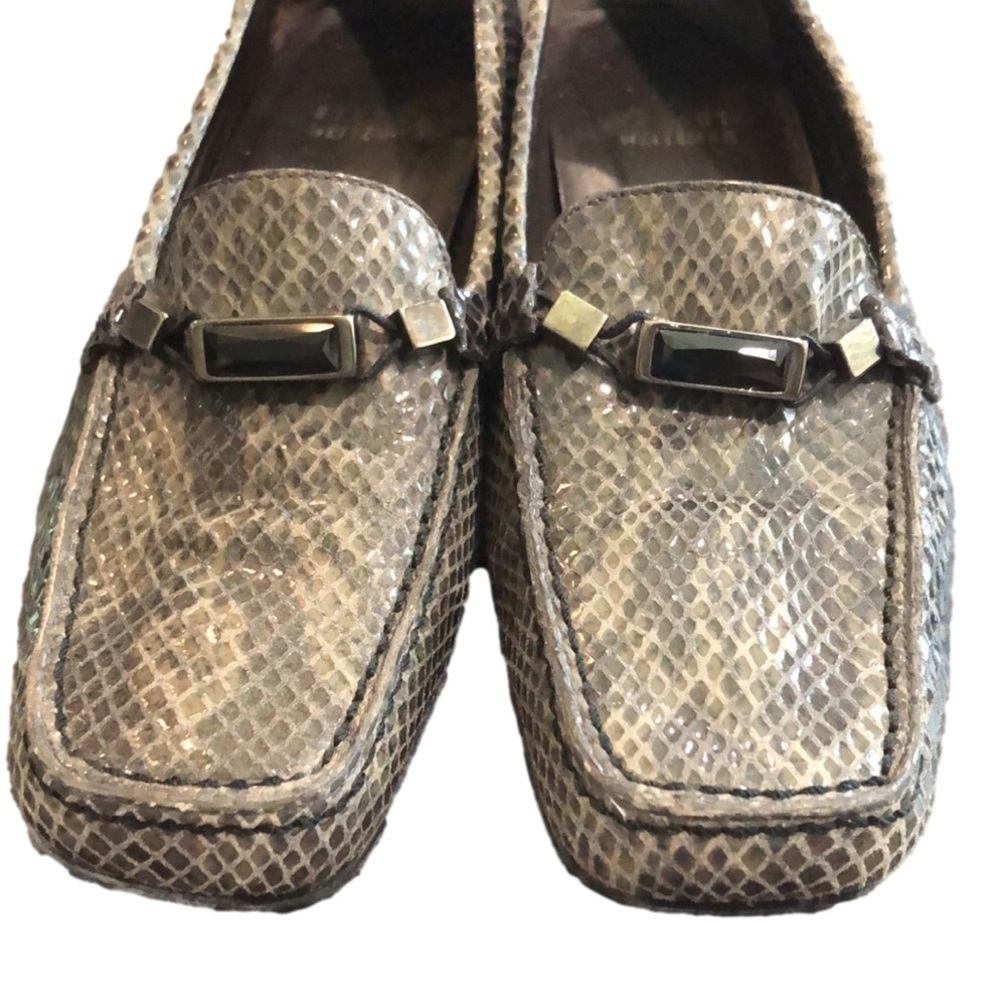 Stuart Weitzman Gray Snake Print Square Toe Loafe… - image 3